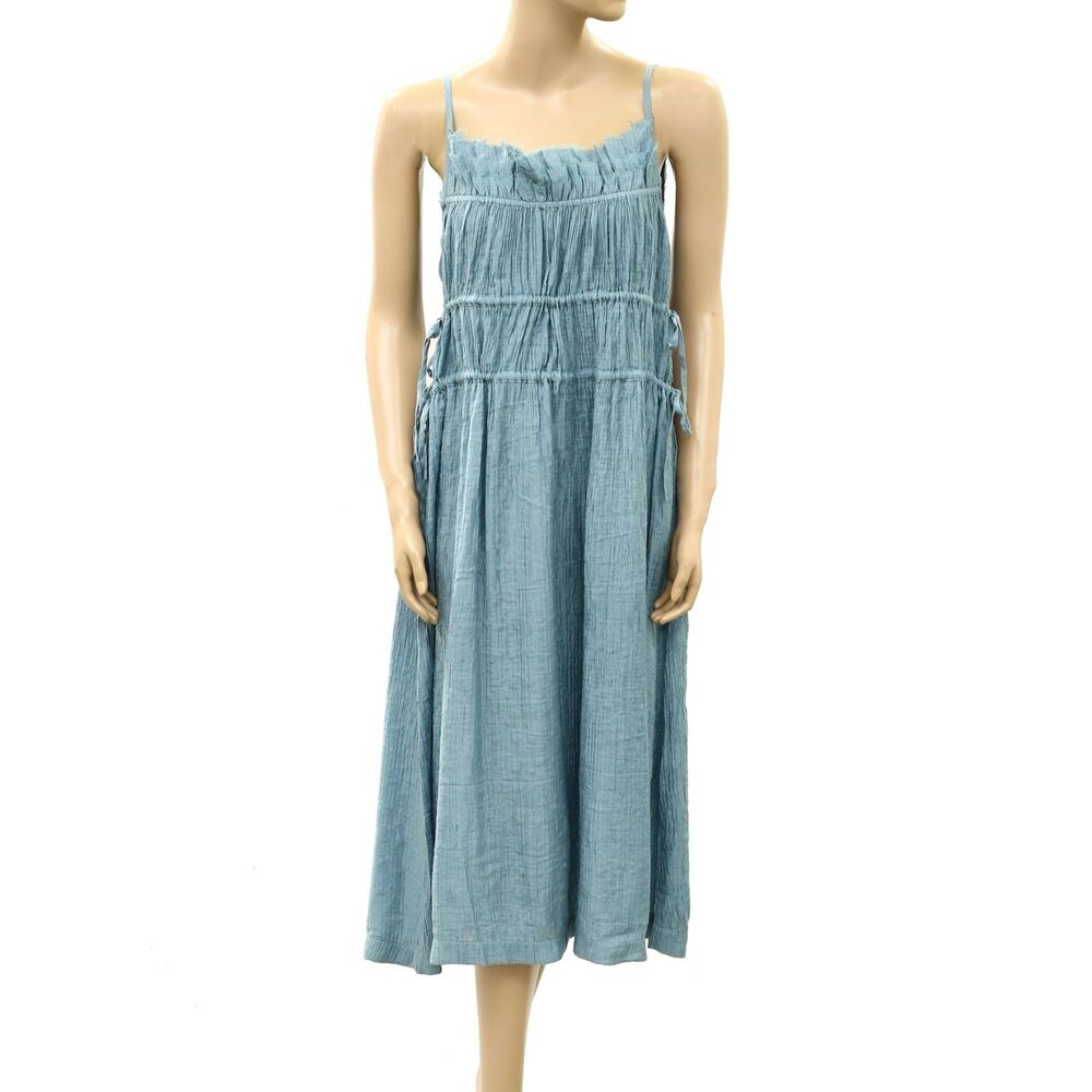 Muse Assembly Textured Midi Dress Ruffle Tiered Sleeveless Solid Blue S 291477 - Picture 2 of 7